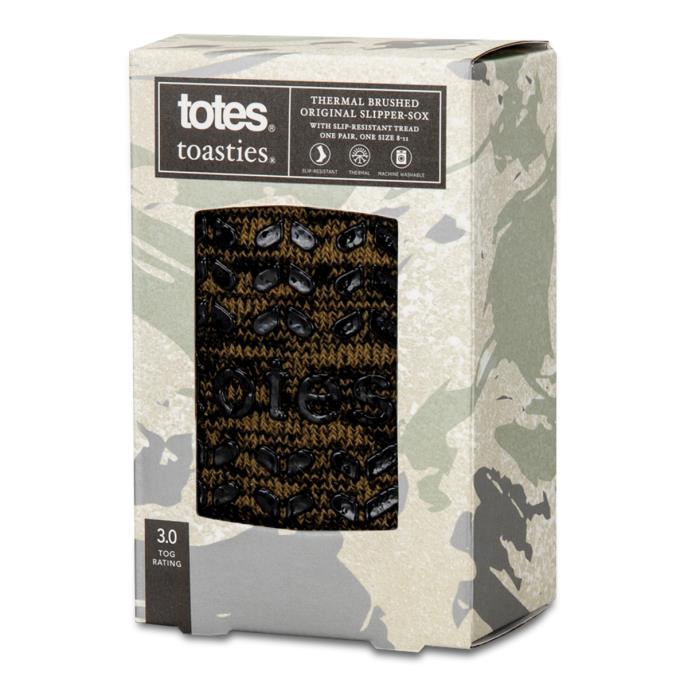 totes toasties® Mens Thermal Brushed Original Slipper Socks Khaki Twist Extra Image 1